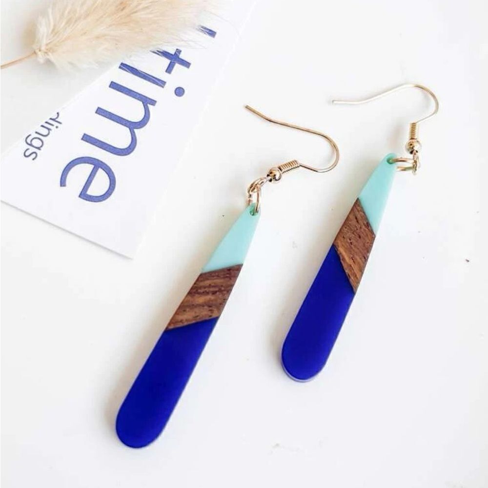Color Block Geometric Drop Earrings - Picture 2 of 9